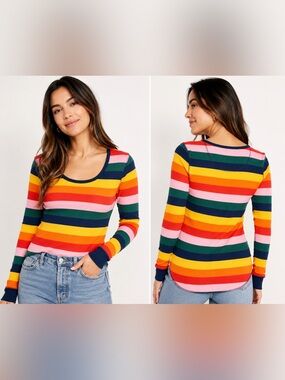 NWT Old Navy Rainbow Stripe Thermal Waffle Knit Long Sleeve Top M